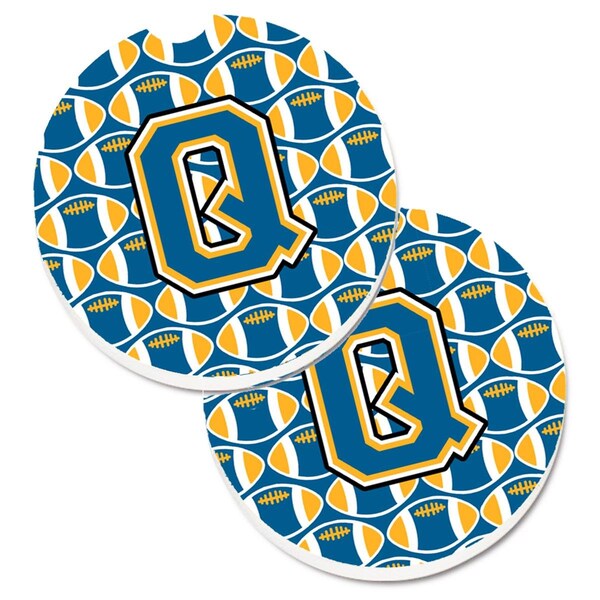Carolines Treasures Letter Q Football Blue and Gold Cup Holder Car Coaster, PK2 CJ1077-QCARC - main